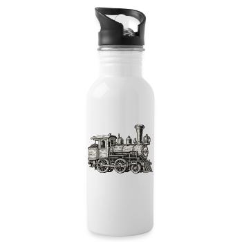 Dampflok Vintage Historische Eisenbahn - Trinkflasche mit integriertem Trinkhalm - Weiß - Rechts