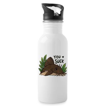 Plecko Meme Du bist schlecht - Trinkflasche mit integriertem Trinkhalm - Weiß - Rechts