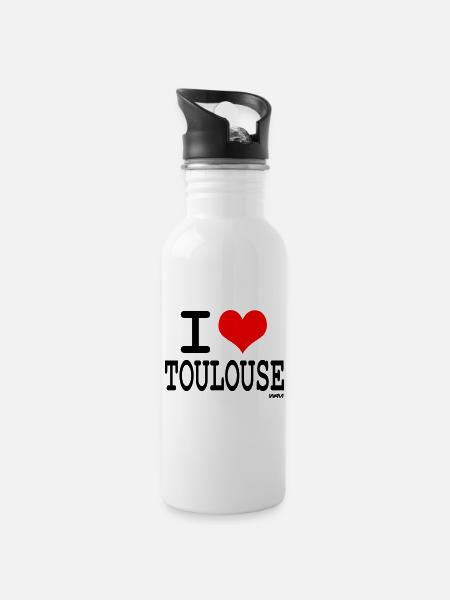 i love Toulouse - couleurs personnalisables - Gourde avec paille intégrée - blanc