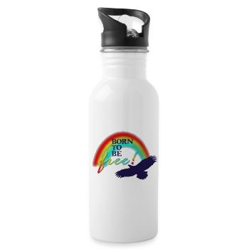 Born to be FREE - Trinkflasche mit integriertem Trinkhalm - Weiß - Rechts