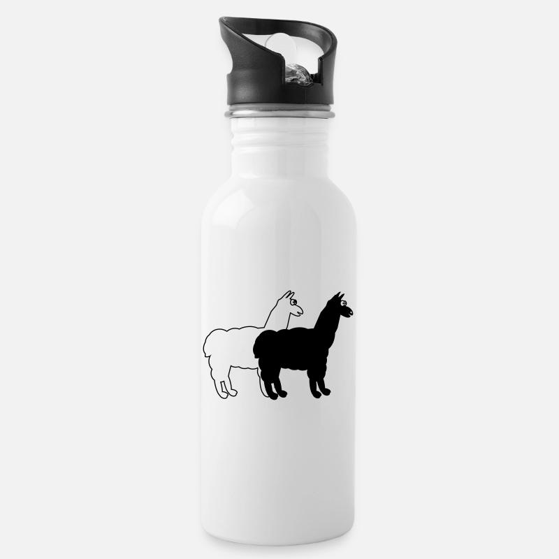 witzige Alpakas  - Trinkflasche mit integriertem Trinkhalm - Weiß