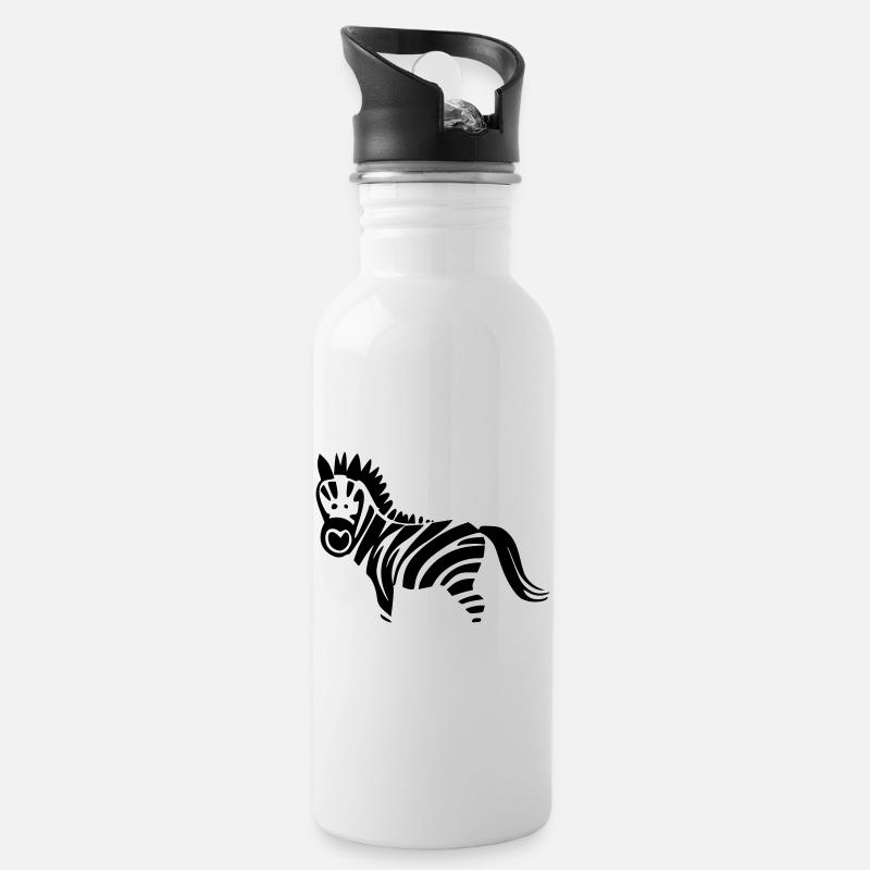 Zebra Design schwarz/ weiss - Trinkflasche mit integriertem Trinkhalm - Weiß