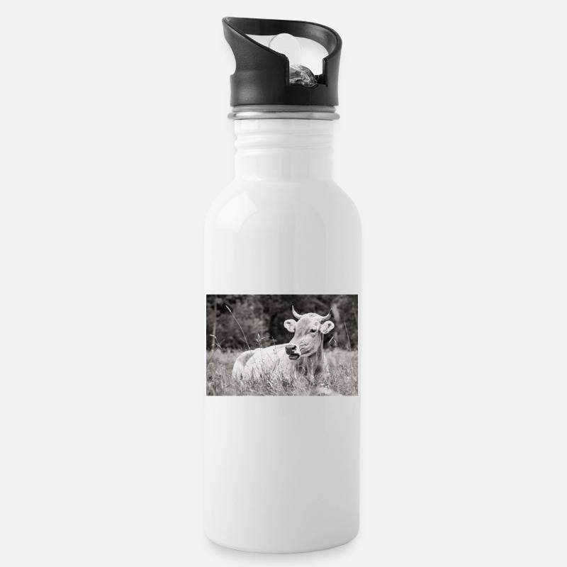 Meckerziege Kuh - Trinkflasche mit integriertem Trinkhalm - Weiß