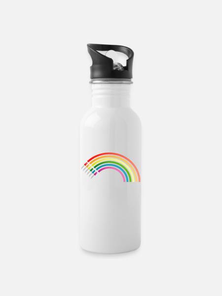 Regenbogen LED - Trinkflasche mit integriertem Trinkhalm - Weiß