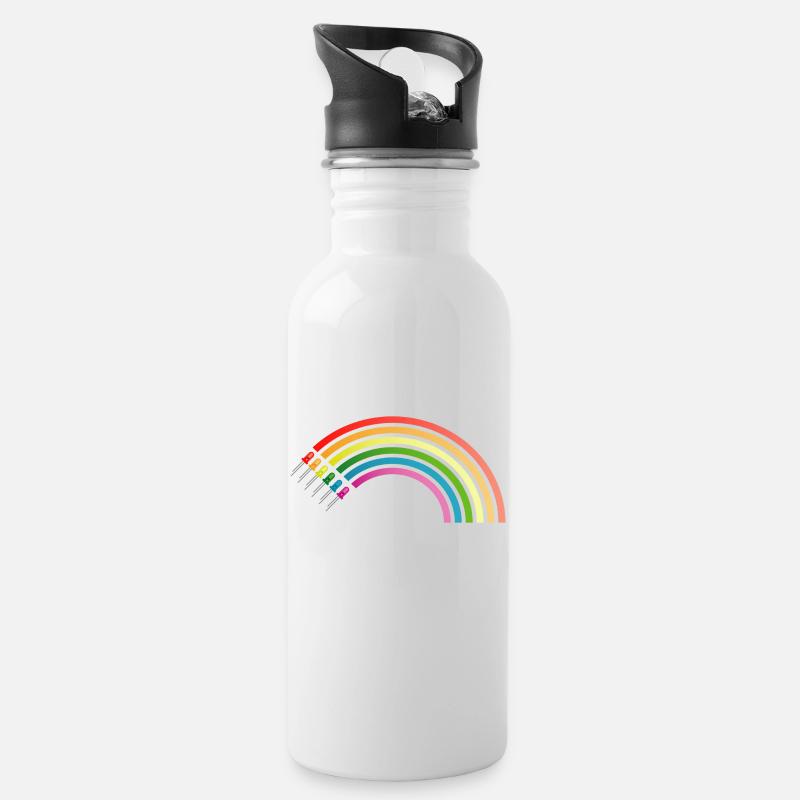 Regenbogen LED - Trinkflasche mit integriertem Trinkhalm - Weiß