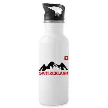 Switzerland with Mountain/ Schweiz mit Bergen - Trinkflasche mit integriertem Trinkhalm - Weiß - Rechts