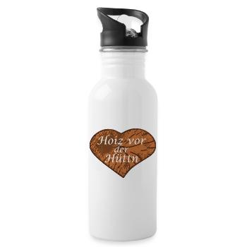 Hoiz wood in front of the hut, gift, saying - Water bottle with straw - white - Right