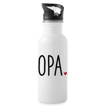 Opa Herz - Geschenk Enkel Liebe - Trinkflasche mit integriertem Trinkhalm - Weiß - Rechts