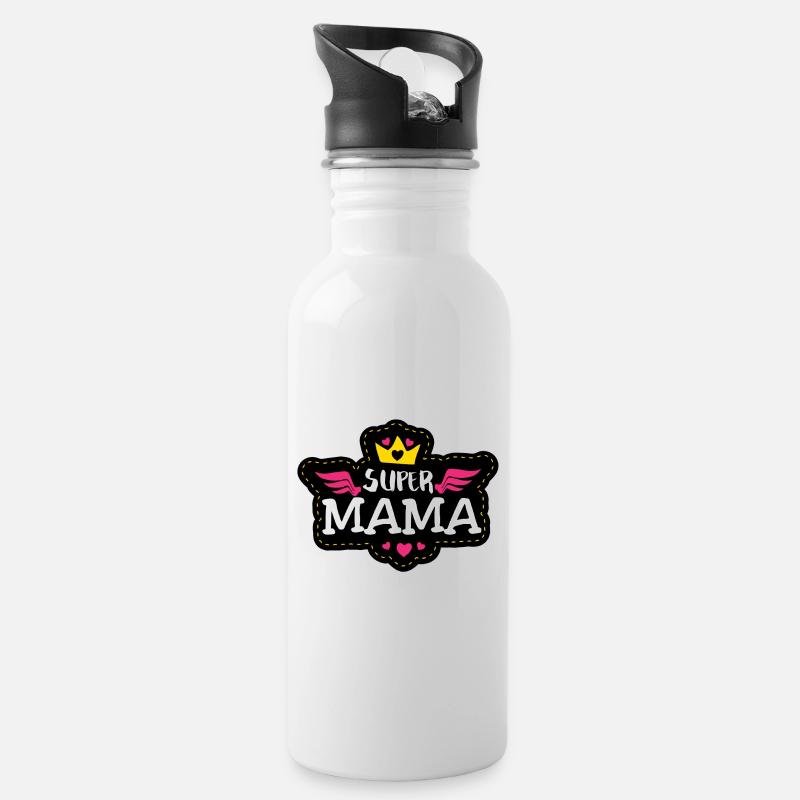 Supermama - Trinkflasche mit integriertem Trinkhalm - Weiß