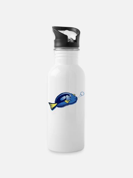 Fisch mit Blasen - Trinkflasche mit integriertem Trinkhalm - Weiß