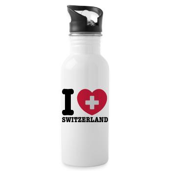 Schweiz - Trinkflasche mit integriertem Trinkhalm - Weiß - Rechts