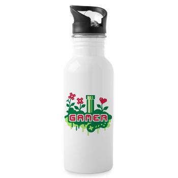 Gamer Garden (Pipe & Flowers) - Trinkflasche mit integriertem Trinkhalm - Weiß - Rechts
