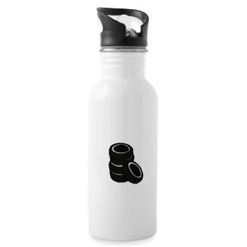 Alte Autoreifen, Comicstyle, Geschenkidee Männer - Trinkflasche mit integriertem Trinkhalm - Weiß - Rechts