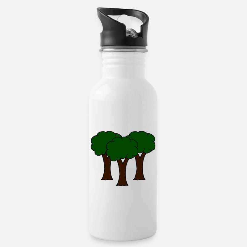 Bäume, Wald, Comic-Style - Trinkflasche mit integriertem Trinkhalm - Weiß