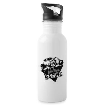 Antique car. Vintage. Racing. - Water bottle with straw - white - Right