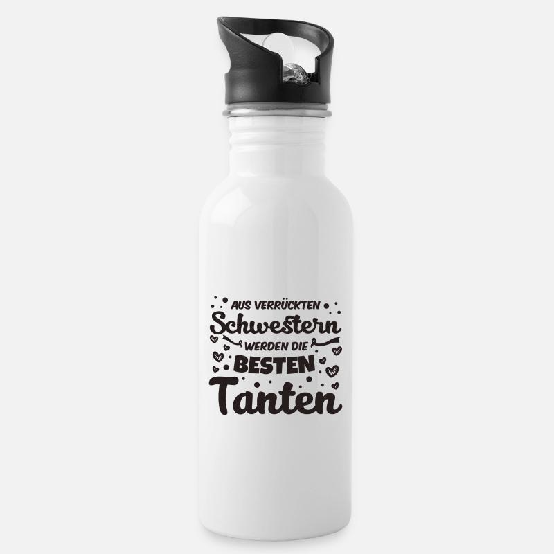 Schwester Tante - Trinkflasche mit integriertem Trinkhalm - Weiß