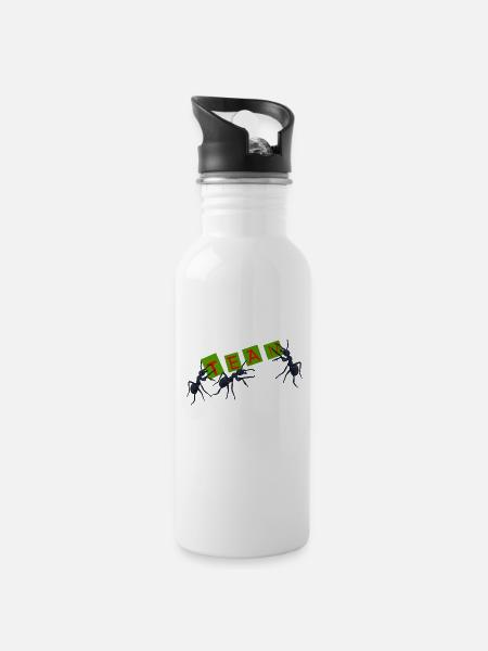 Team, Gruppe, Ameise - Trinkflasche mit integriertem Trinkhalm - Weiß