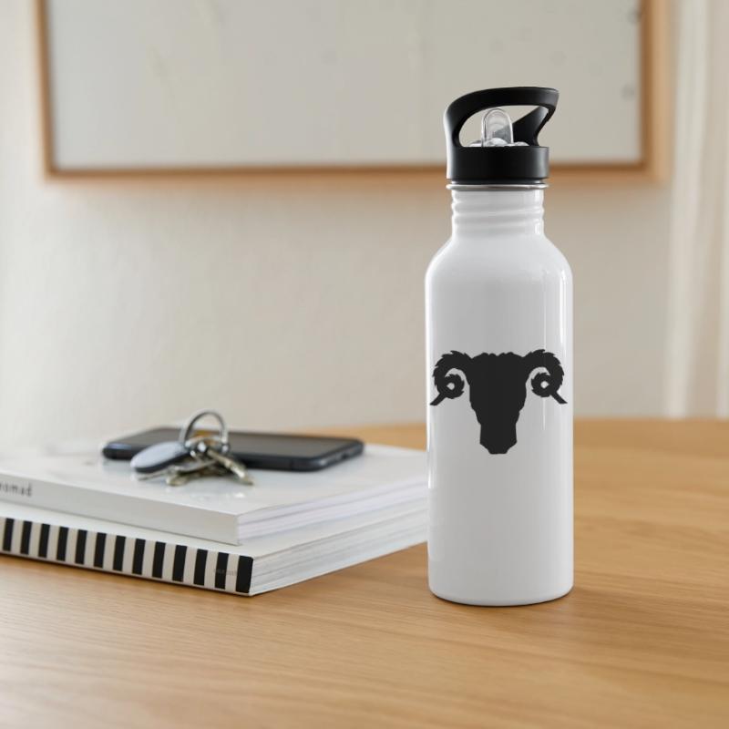 Bock- oder Rammkopfschattenbild Trinkflasche mit integriertem Trinkhalm