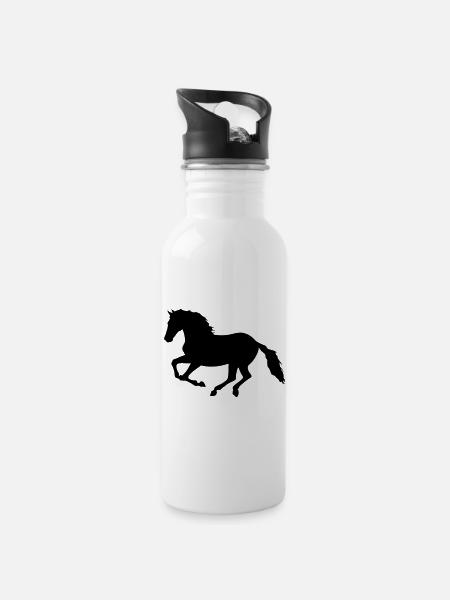 Pferd - Trinkflasche mit integriertem Trinkhalm - Weiß