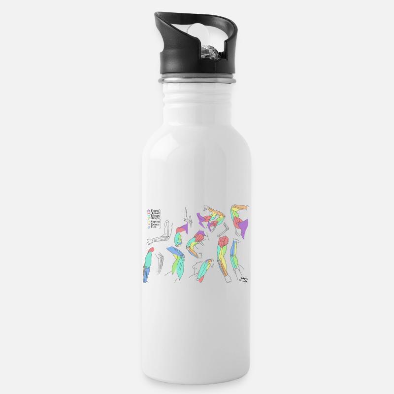 Bunte abstrakte Schals - Trinkflasche mit integriertem Trinkhalm - Weiß