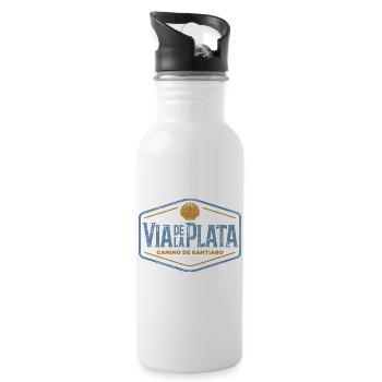 Via de la Plata Pilger-Stempel | Jakobsweg - Trinkflasche mit integriertem Trinkhalm - Weiß - Rechts