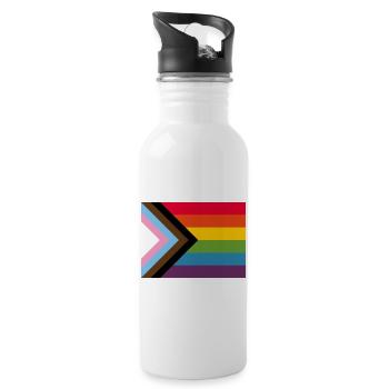 New Pride Progress Flag Rainbow LGBT Gay Progress - Water bottle with straw - white - Right