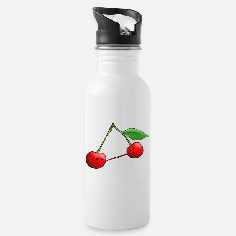 Süße Kirschen - Trinkflasche mit integriertem Trinkhalm - Weiß