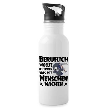Sensenmann lustig, Beruflich mit Menschen arbeiten - Trinkflasche mit integriertem Trinkhalm - Weiß - Rechts