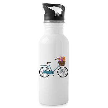 Fahrrad mit bunten Blumen im Korb - Trinkflasche mit integriertem Trinkhalm - Weiß - Rechts