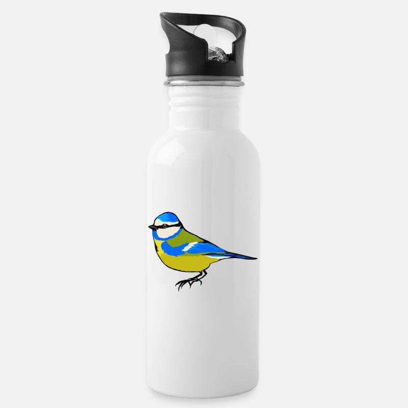 Süße Blaumeise – Vogel Meise Singvögel Gartenvögel - Trinkflasche mit integriertem Trinkhalm - Weiß