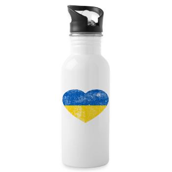 Ukraine Flagge Fahne Grunge Retro Herz - Trinkflasche mit integriertem Trinkhalm - Weiß - Rechts