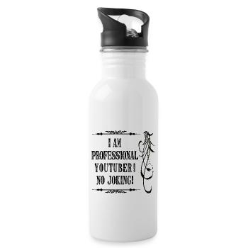 I Am Professional Youtuber No Joking - Black Font - Water bottle with straw - white - Right