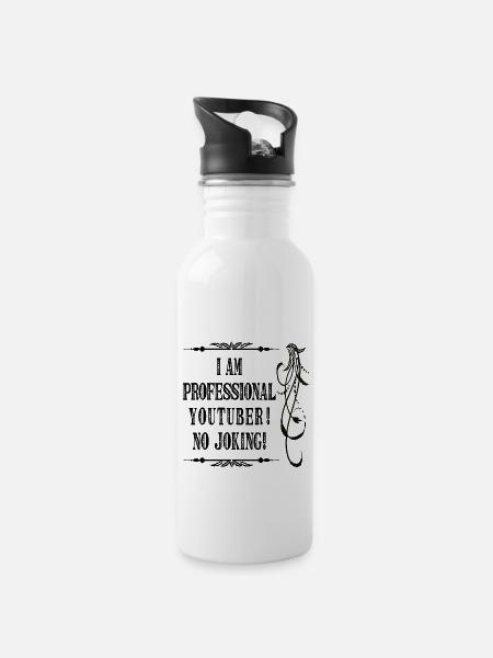 I Am Professional Youtuber No Joking - Black Font - Water bottle with straw - white