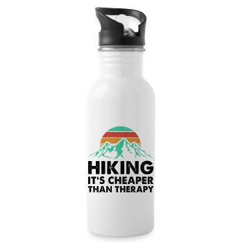 Hiking It's Cheaper Than Therapy Trekking Mountain - Trinkflasche mit integriertem Trinkhalm - Weiß - Rechts