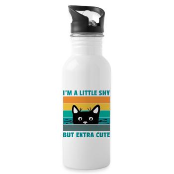 I'm A Little Shy But Extra Cute Retro Cat Lover Ca - Trinkflasche mit integriertem Trinkhalm - Weiß - Rechts