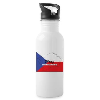 Prag - Hauptstadt mit GPS & Flagge - Trinkflasche mit integriertem Trinkhalm - Weiß - Rechts