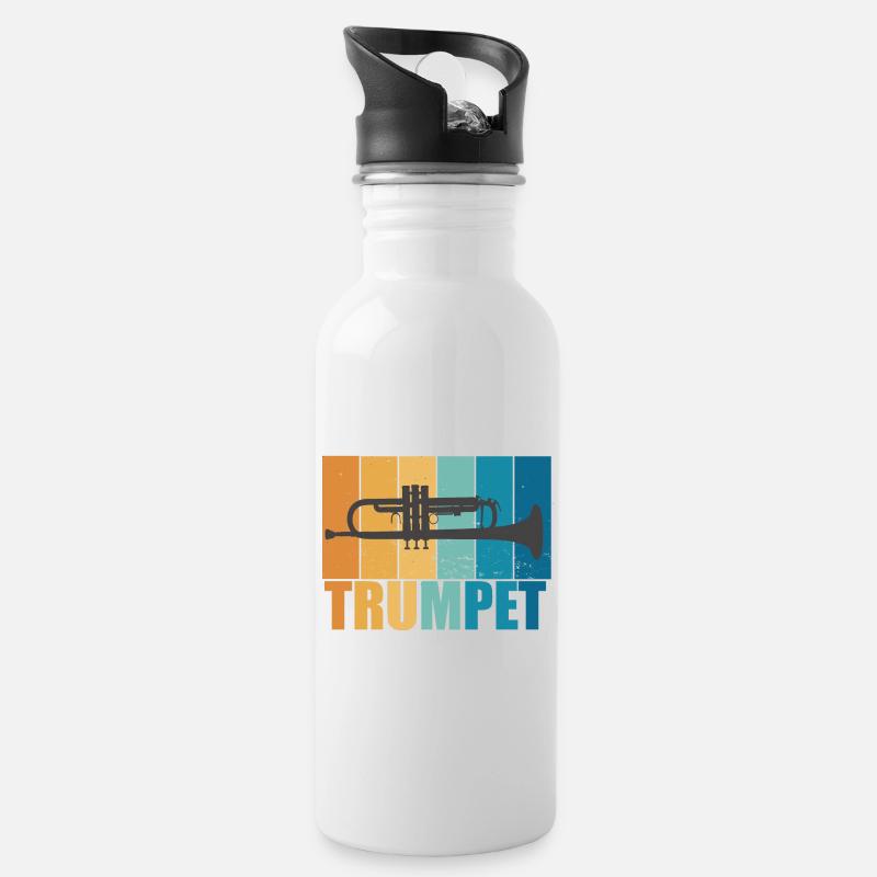 Trompete Vintage Musiker Instrument Geschenk - Trinkflasche mit integriertem Trinkhalm - Weiß