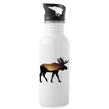 Moose with a orange sunset - Water bottle with straw - white - Right