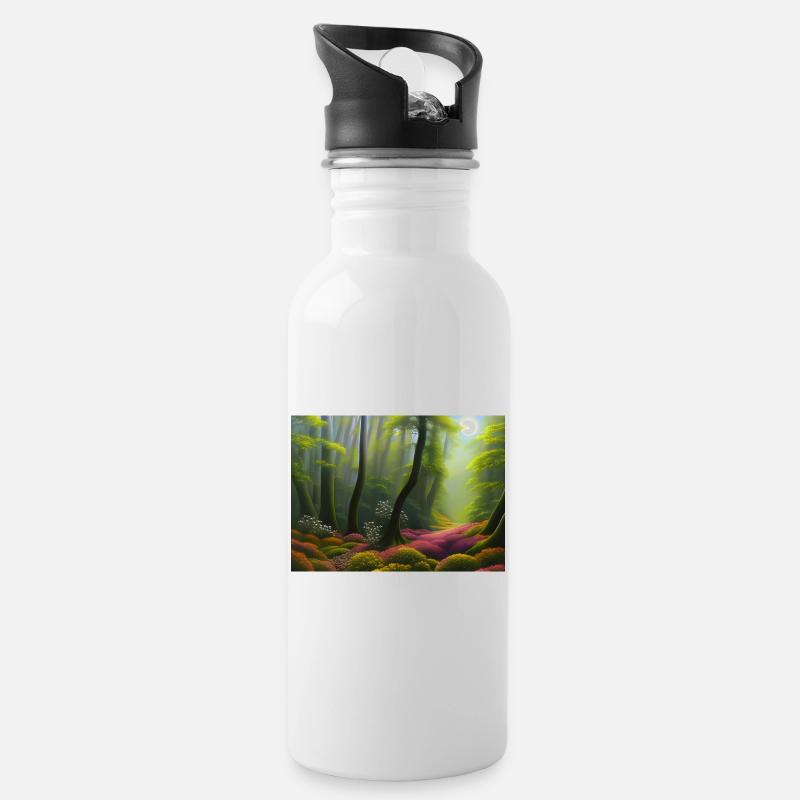 La lumière du soleil inonde la forêt - Gourde avec paille intégrée - blanc