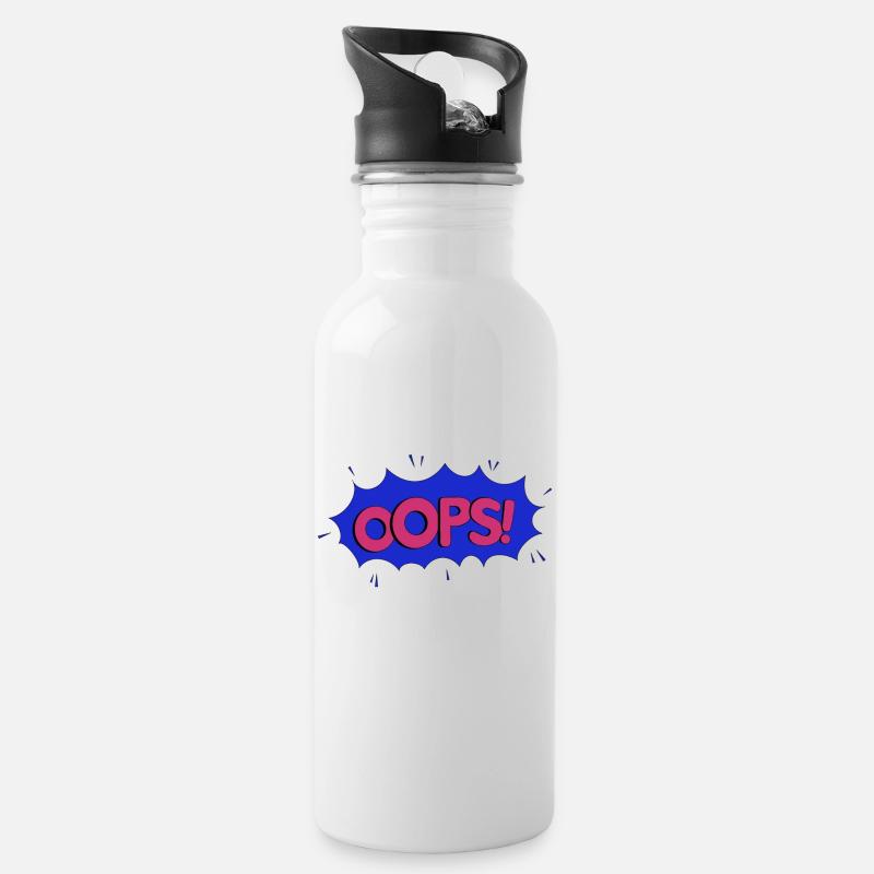 OOPS blue pink - Trinkflasche mit integriertem Trinkhalm - Weiß