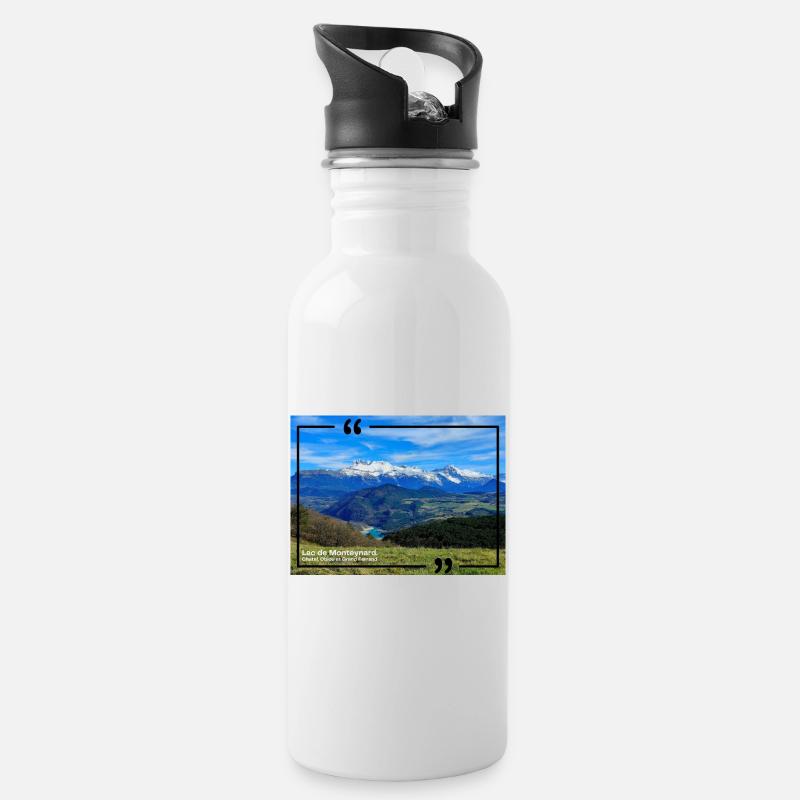 Der Monteynard-See 120323 - Trinkflasche mit integriertem Trinkhalm - Weiß