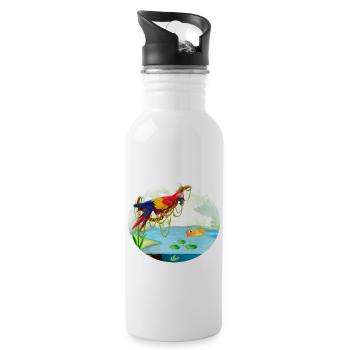 Parrot macaw in the forest by the lake with fish colorful - Water bottle with straw - white - Right