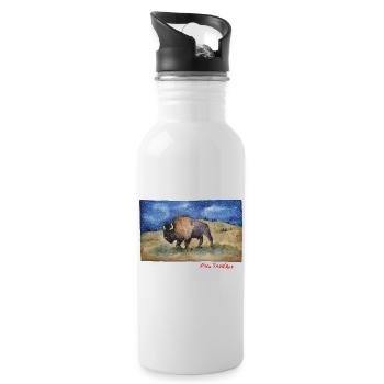 Bison - watercolor print - Water bottle with straw - white - Right