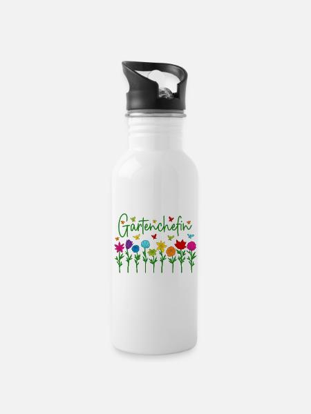 Garten Chefin Blumen Gartenarbeit Gartenchefin - Trinkflasche mit integriertem Trinkhalm - Weiß