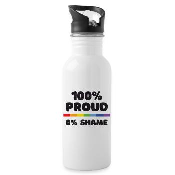 Pride Month - 100% stolz. 0% Scham - Trinkflasche mit integriertem Trinkhalm - Weiß - Rechts