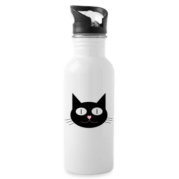 Cute cat, tomcat with heart-shaped nose - Water bottle with straw - white - Right