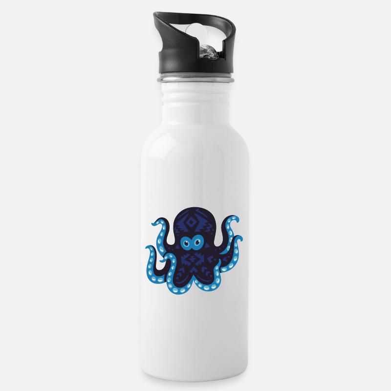 Meerestiere - Trinkflasche mit integriertem Trinkhalm - Weiß