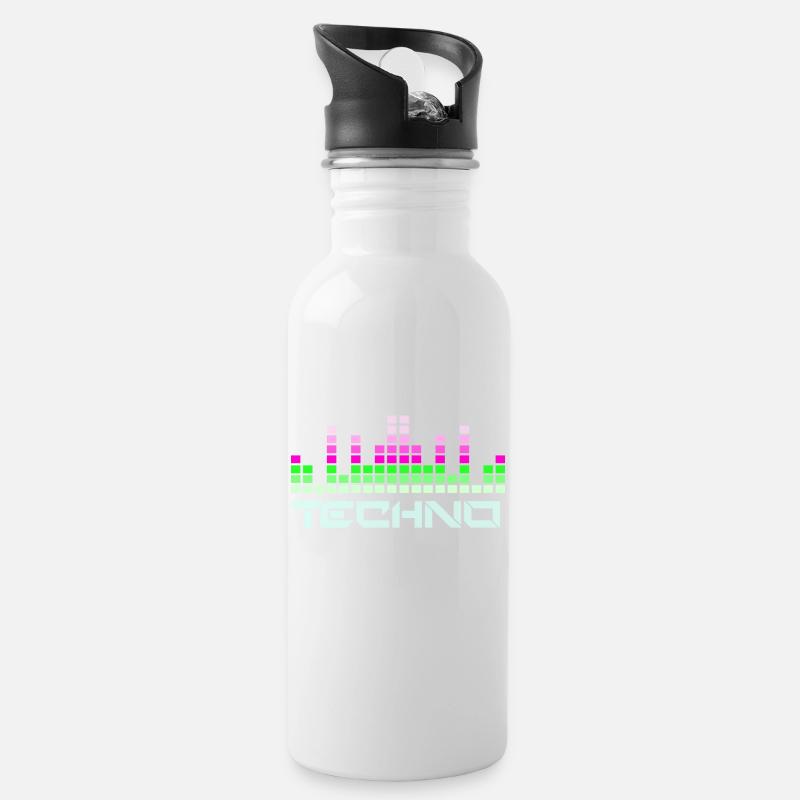 Techno-Musik - Trinkflasche mit integriertem Trinkhalm - Weiß