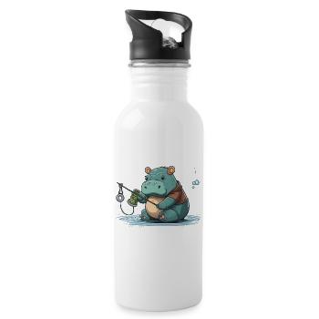 Nilpferd-Angler - Trinkflasche mit integriertem Trinkhalm - Weiß - Rechts
