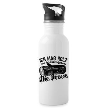 Ich mag Holz das hält wenigstens die Fresse - Trinkflasche mit integriertem Trinkhalm - Weiß - Rechts